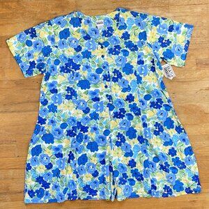 Vintage Floral Romper Plus Size 2X 1990s Flower Print Knit Cotton Blend Playsuit